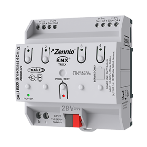 DALI BOX Broadcast 4CH v2 KNX-DALI Broadcast Interface for up to 4 channels with up to 64 ballasts each