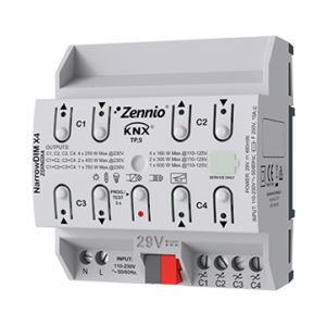 NarrowDIM X4. Universal dimmer actuator. 4 channels x 210W. 4.5 DIN units