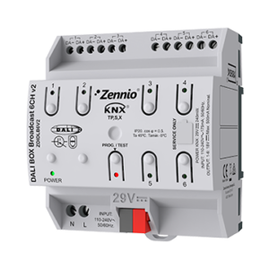 DALI BOX Broadcast 6CH v2 KNX-DALI Broadcast Interface for up to 6 channels with up to 64 ballasts each